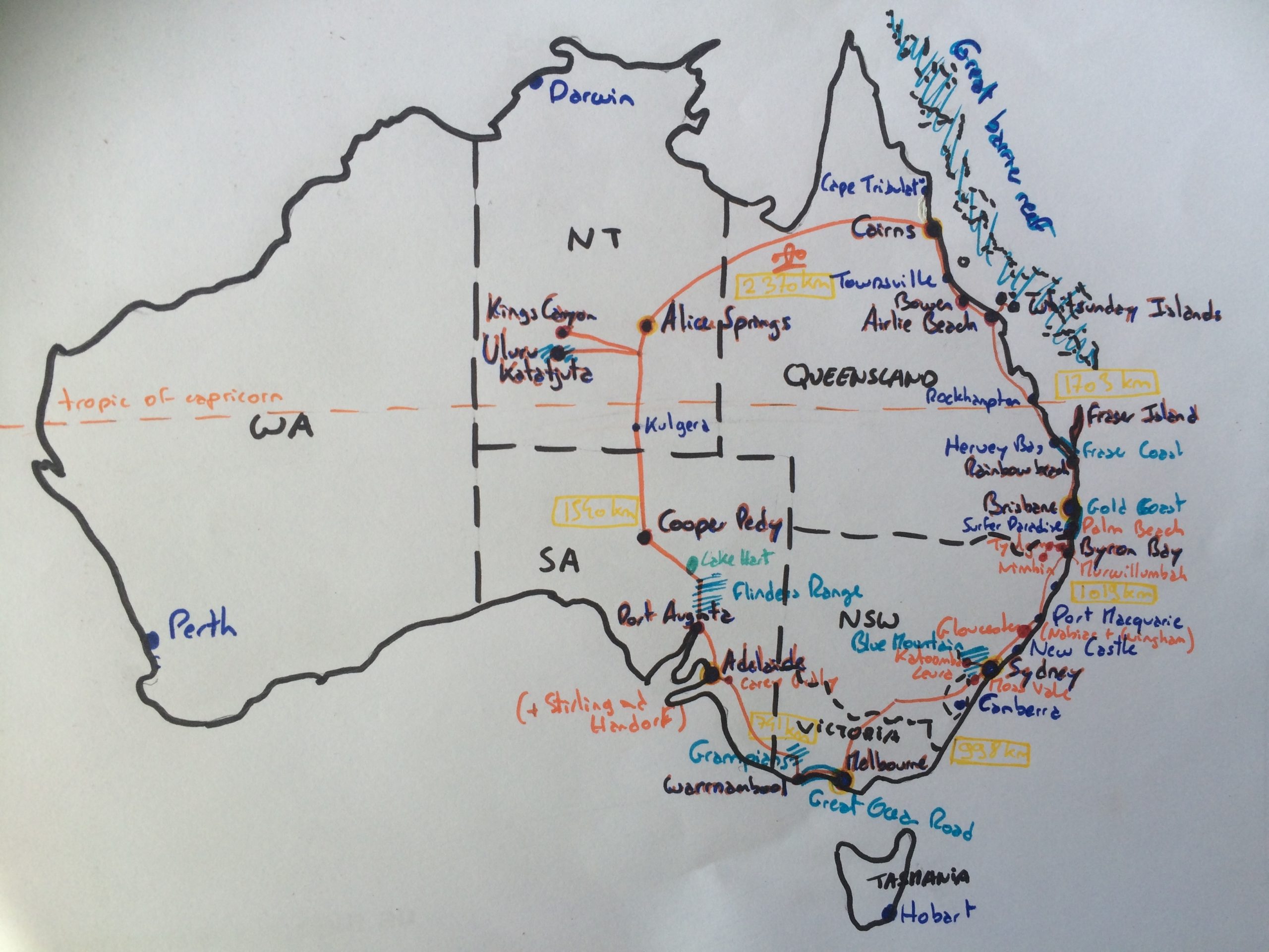 carte roadtrip australie
